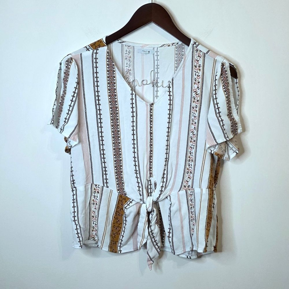 Maurices Striped Front Tie Split Sleeve Top Size Large